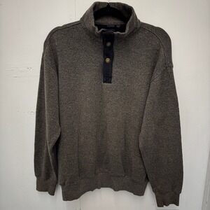 MEIKA Mens Quarter Snap Sweater Size Large Brown/Gray Knit Pullover cozy fleece